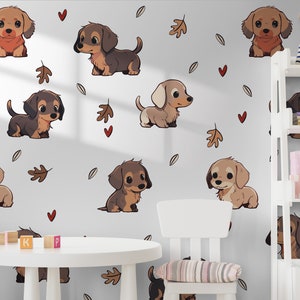 Dogs Set of Wall Stickers, Dachshund, Poodle, Kawaii Puppy,Removable Easy Peel & Stick Decals - SunflowerStickers