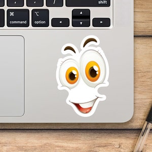 Grinning Face With Big Eyes Laptop Sticker, Emoji Sticker, Mackbook Vinyl Sticker, Cartoon Sticker - SunfloweerStickers