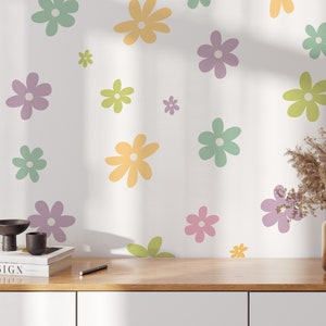 Pastel Daisy Flower Wall Stickers: Removable Peel & Stick Decals