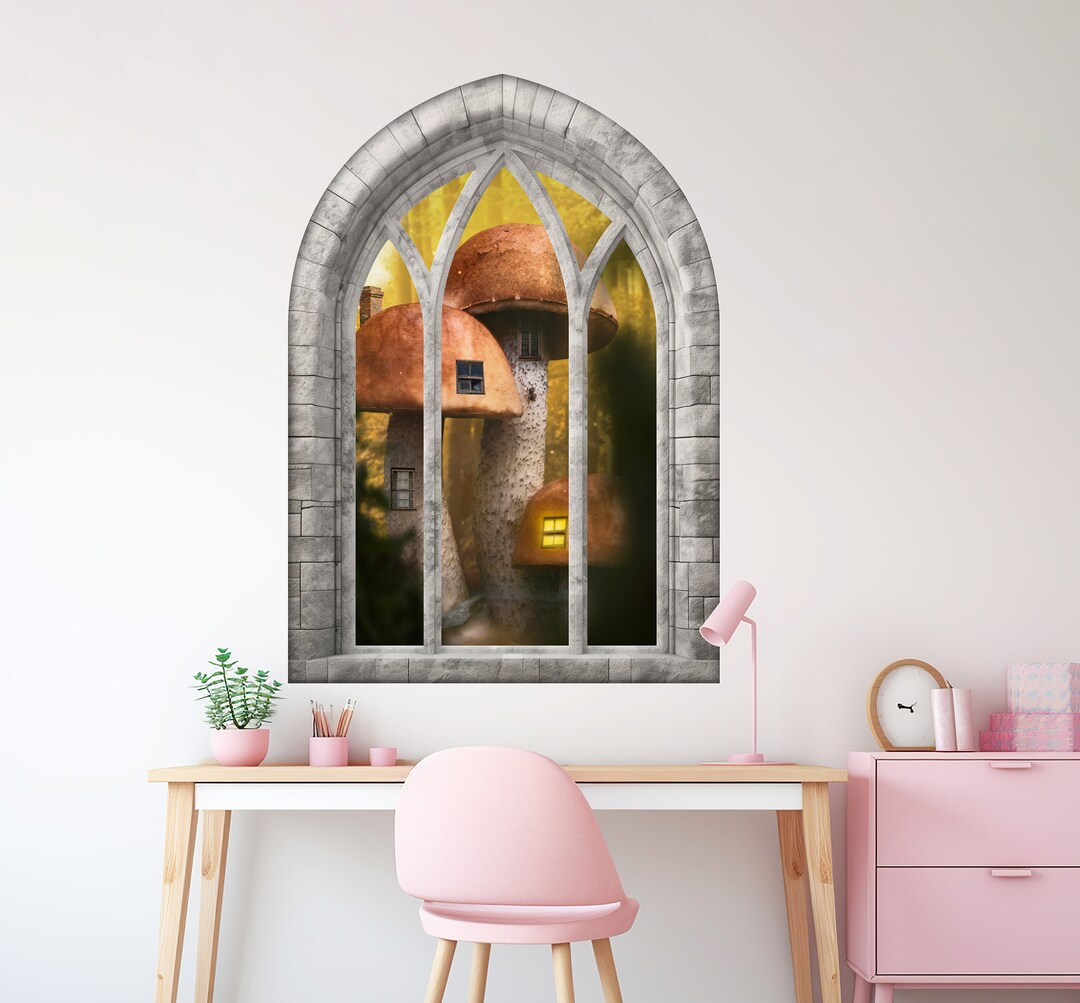 Magic Fairytale Forest 3D Castle Window Wall Sticker, Mushroom House ...