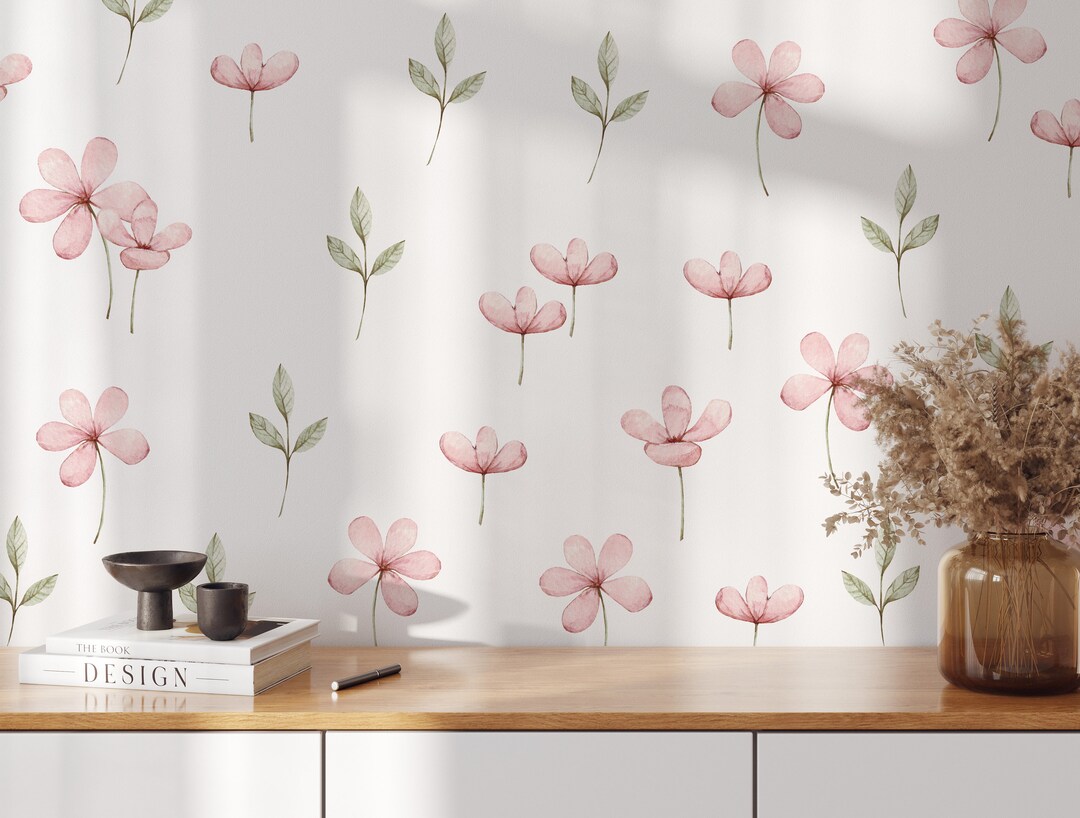 Watercolor Pink Floral Wall Decals: Peel & Stick Meadow Flowers - Etsy