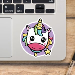 Colorful Unicorn With Star Laptop Sticker, Horse Kawaii Sticker, Mackbook Vinyl Sticker, Cartoon Sticker - SunfloweerStickers