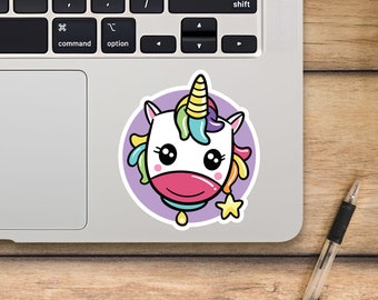 Kawaii Unicorn Vinyl Sticker: Colorful Star Laptop Decal