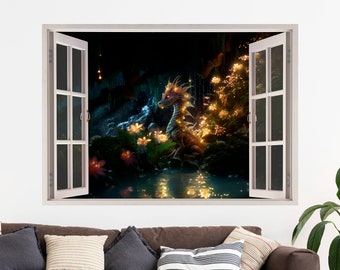 Dragon 3D Window Wall Sticker, Fantasy Fairyland, Removable Easy Peel & Stick Decals - SunflowerStickers