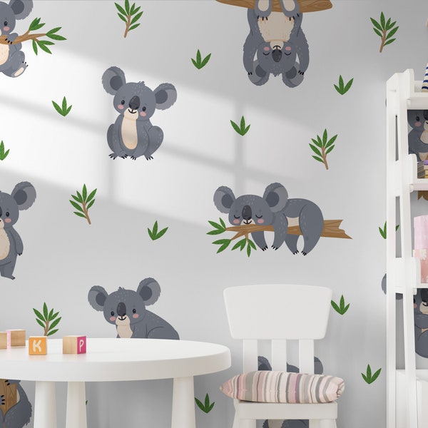 Set di adesivi murali Koala, alberi, foglie, adesivi rimovibili e facili da staccare e attaccare - SunflowerStickers