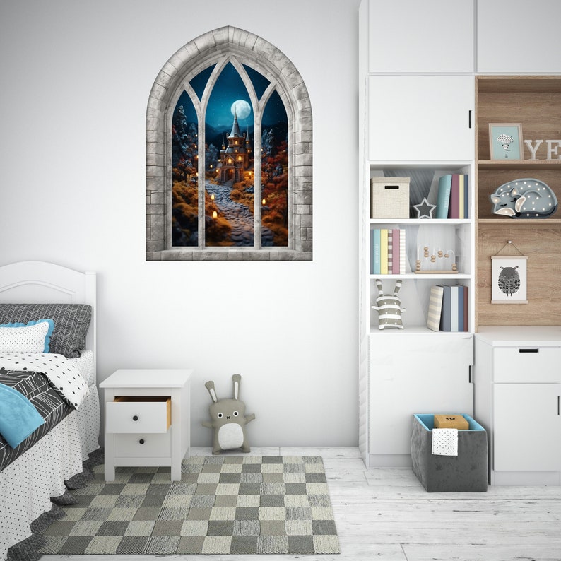 Magic Fairytale Castle 3D Window Wall Sticker, Moon, Removable Easy