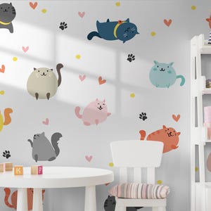 猫のウォールステッカーセット、かわいいペット、ハート、足跡、簡単に剥がして貼れる取り外し可能なデカール - SunflowerStickers