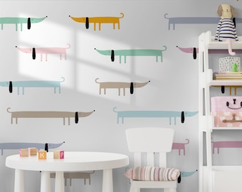 Dogs Set of Wall Stickers, Sausage Dog, Dachshund, Cute Pets, Removable Easy Peel & Stick Decals - SunflowerStickers