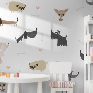 Hunde Wandaufkleber, Dackel, Chihuahua, Pudel, süße Haustiere, Herzen, Knochen, entfernbare Easy Peel & Stick Abziehbilder - SonnenblumenStickers