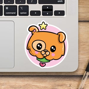 Kleurrijke hond met ster laptopsticker, kawaii sticker, mackbook vinyl sticker, cartoon sticker - SunflowerStickers