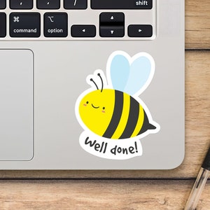 Well Done Laptop Sticker, Cute Bee Sticker, Mackbook Vinyl Sticker, Cartoon Sticker - SunfloweerStickers
