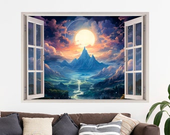 Magic Mountain Window View Wall Sticker: Peel & Stick Decal