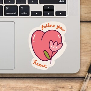 Sigue tu pegatina para computadora portátil de corazón, pegatina de corazón con flor, pegatina de vinilo Mackbook, pegatina de dibujos animados - SunfloweerStickers