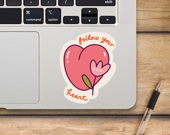 Follow Your Heart Laptop Sticker, Heart With Flower Sticker, Mackbook Vinyl Sticker, Cartoon Sticker - SunfloweerStickers