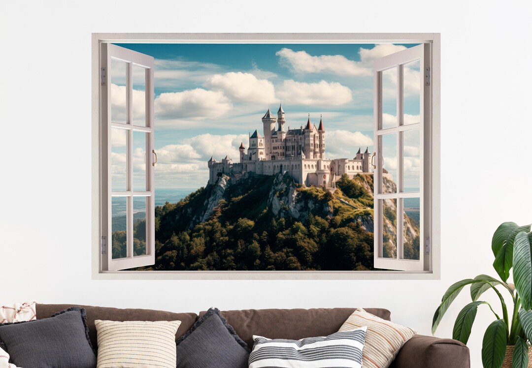 Magic Castle 3D Window Wall Sticker, Landscape, Clouds, Removable Easy ...