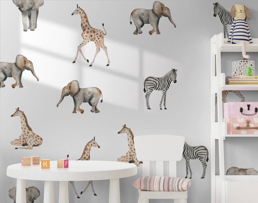 Safari Animal Wall Decals: Peel & Stick Nursery Decor - Etsy