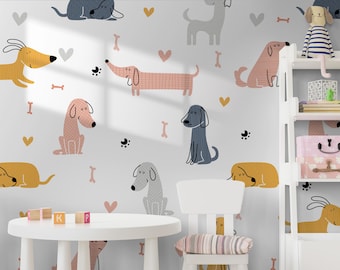 Honden Set muurstickers, teckel, poedel, schattige huisdieren, verwijderbare, eenvoudig te verwijderen stickers - SunflowerStickers