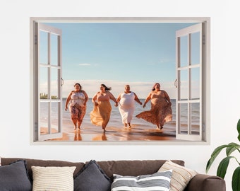 Beach Women 3D Window Wall Sticker: Removable Peel & Stick Decal