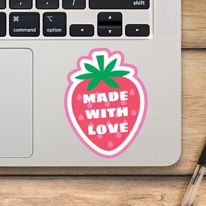 Made With Love Laptop Sticker, Colorful Strawberry Sticker, Mackbook Vinyl Sticker, Cartoon Sticker - SunfloweerStickers