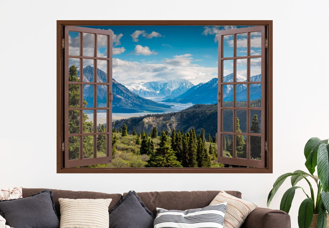 Mountain River 3D Window Wall Sticker, Forest, Trees, Removable Easy ...