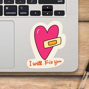 I Will Fix You Laptop Sticker, Heart With Plaster Sticker, Mackbook Vinyl Sticker, Cartoon Sticker - SunfloweerStickers