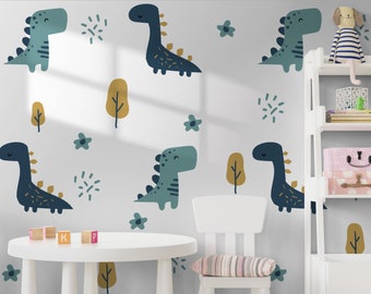Dinosaurs Set of Wall Stickers, Various Dinos, Trees, Flowers, Removable Easy Peel & Stick Decals - SunflowerStickers