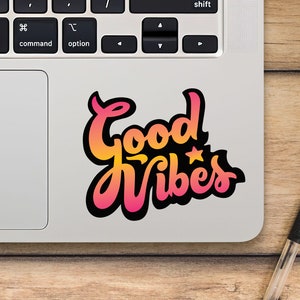 Good Vibes Laptop Sticker, Colorful Retro Style Lettering Sticker, Mackbook Vinyl Sticker, Cartoon Sticker - SunfloweerStickers