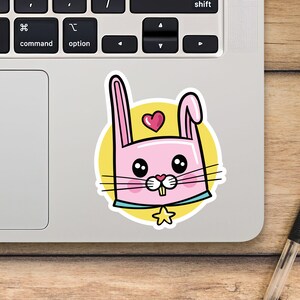Colorful Bunny With Heart Laptop Sticker, Kawaii Rabbit Sticker, Mackbook Vinyl Sticker, Cartoon Sticker - SunfloweerStickers