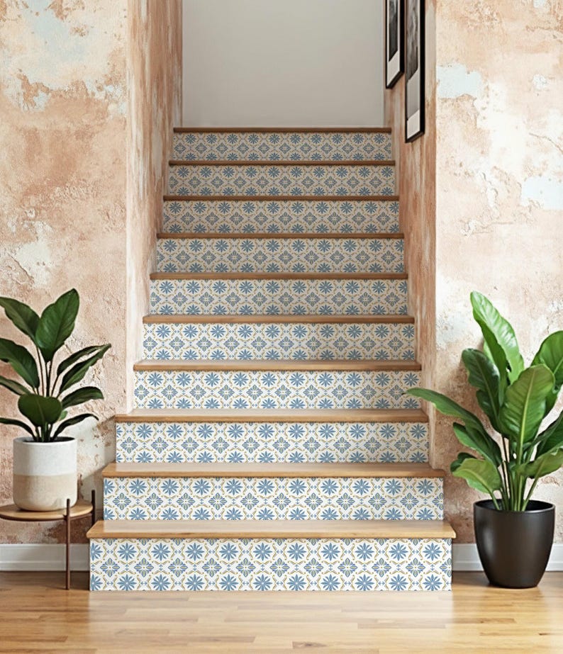 Mediterranean Tile Stair Riser Decals, Peel and Stick Vinyl, Pack of 10 ...