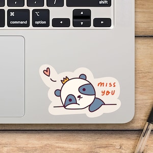 Miss You Laptop Sticker, Panda Princess With Crown And Heart Sticker, Mackbook Vinyl Sticker, Cartoon Sticker - SunfloweerStickers