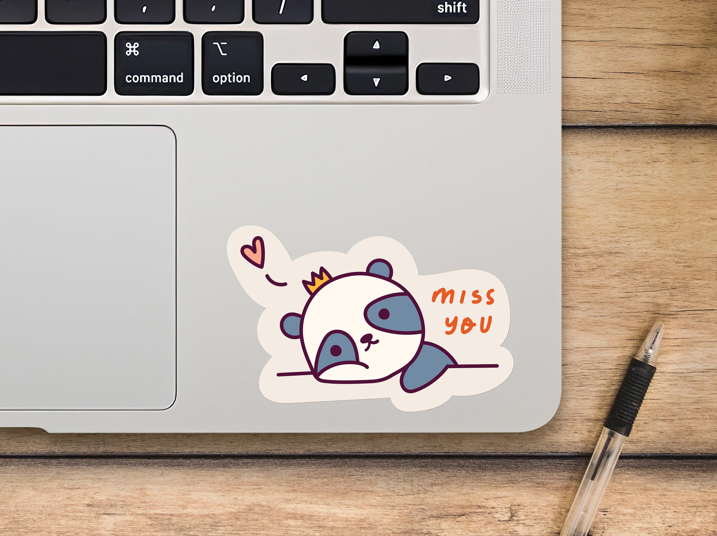 Miss You Laptop Sticker, Panda Princess With Crown And Heart Sticker, Mackbook Vinyl Sticker, Cartoon Sticker - SunfloweerStickers