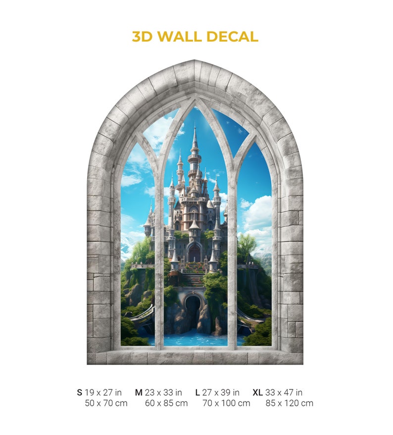 Magic Fairytale Castle 3D Window Wall Sticker, Removable Easy Peel