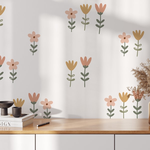 Floral Set of Wall Stickers, Boho Wild flowers, Removable Easy Peel & Stick Decals - SunflowerStickers