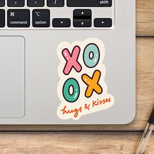 Hugs & Kisses Laptop Sticker, Xoxo Sticker, Love Sticker, Mackbook Vinyl Sticker, Cartoon Sticker - SunfloweerStickers