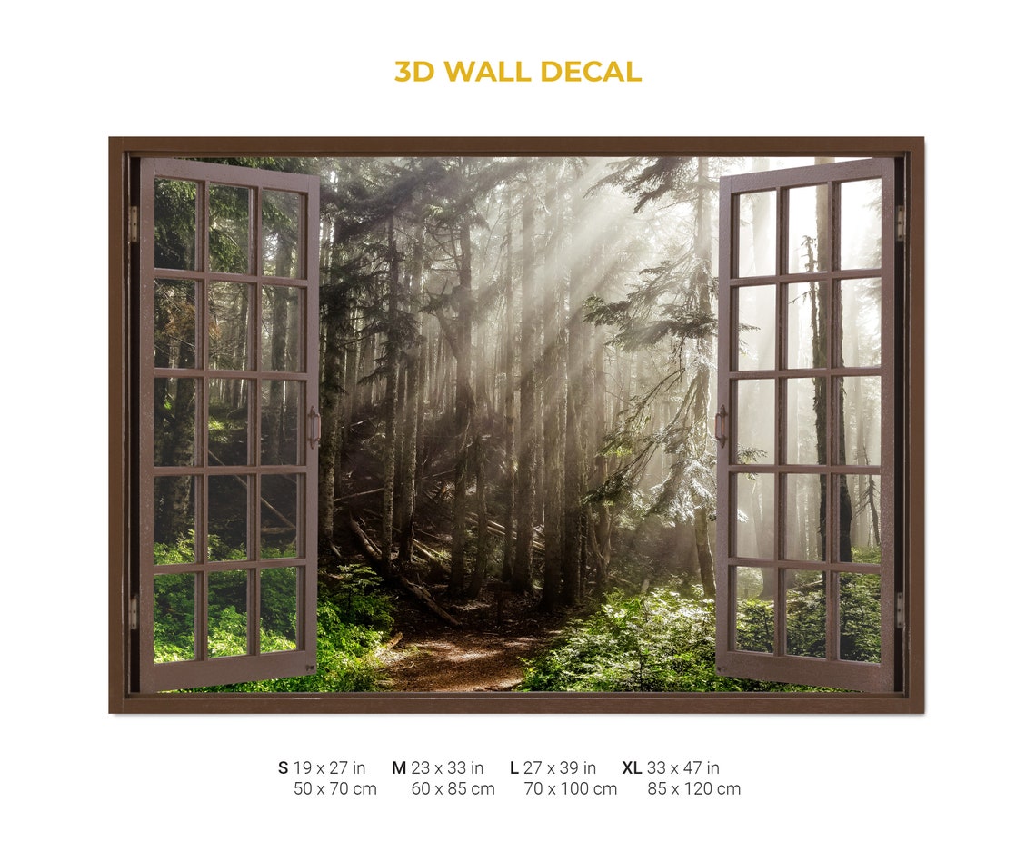 Colourful Tree Window Sticker Forest 3D Window Wall Sticker, Trees, Sunlight, Removable Easy Peel ...