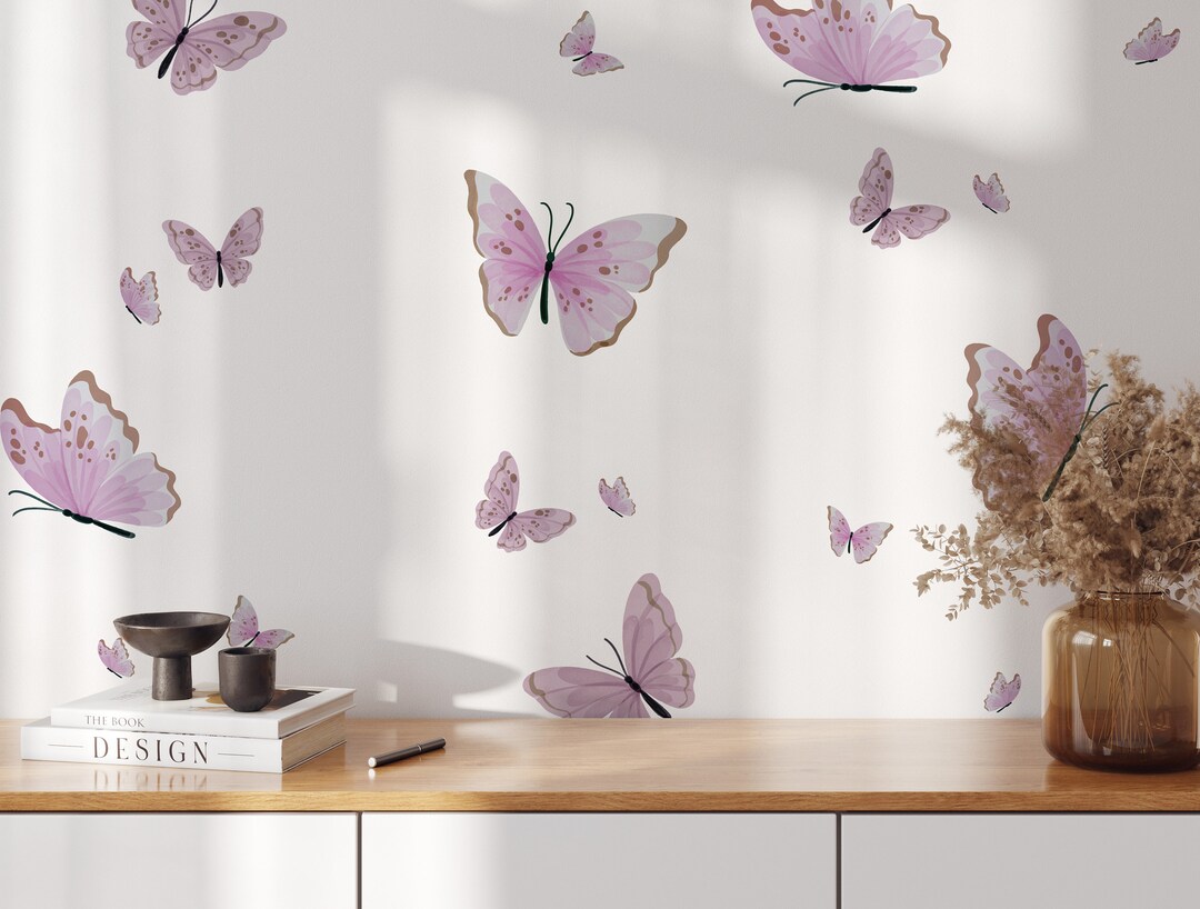 Butterflies Set of Wall Stickers, Purple Butterflies, Removable Easy ...