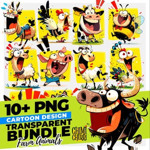 Farm Whimsical Animals Clipart Bundle | Quirky, Playful, Silly, Humorous, Expressive | Transparent PNG | Digital Download | Commercial Use