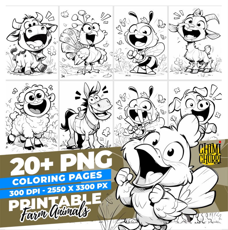 20 Pages Farm Animals Coloring Book - Etsy