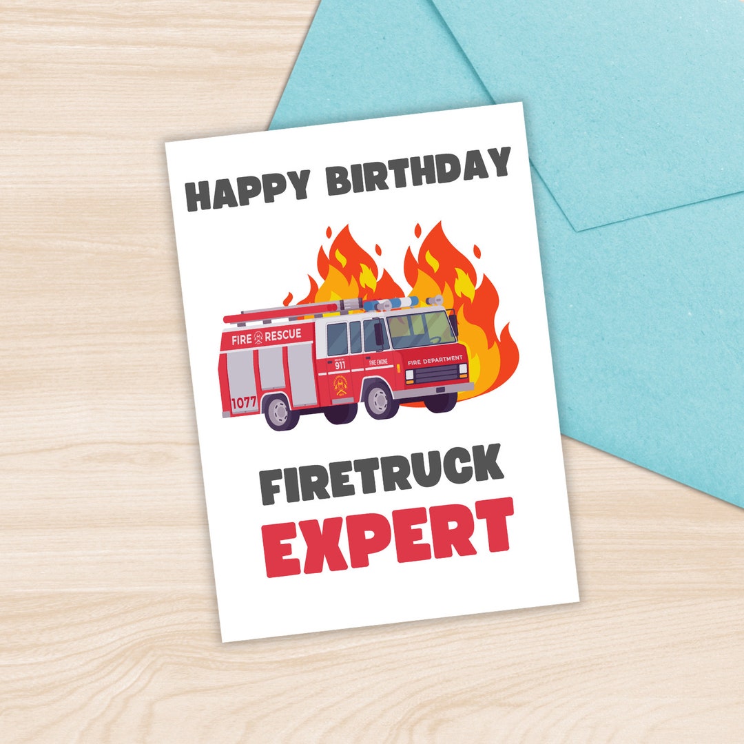 Printable Firetruck Birthday Card Digital Download Firefighter - Etsy