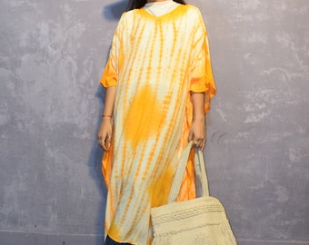 Yellow Tie Dye Kaftan: Bohemian Beach Cover-Up