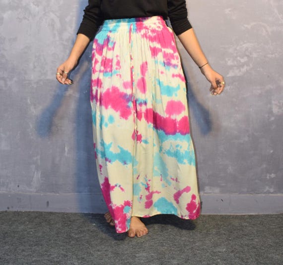 Multy Color Long Rayon Skirt, High Waist A-line Skirt, Summer
