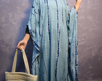 Tie Dye Rayon Kaftan: Bohemian Beach Cover-Up
