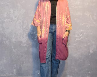 Wine Rayon Kimono Robe: Tie Dye Lounge Wear