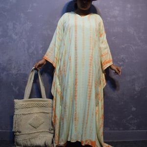 Cream And Yellow Color Tie Dye Design Kaftan Tie Dye Women Kaftan  Beach Wear Party Wear Travel Kaftan Tie Dye Bohemian Kaftan