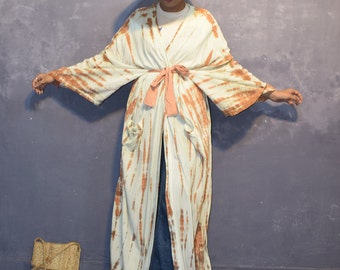 Tie Dye Rayon Kimono: Boho Long Duster Cover-Up