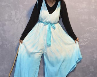 Sky Blue Rayon Jumpsuit: Wide Leg Palazzo Style, Plus Size
