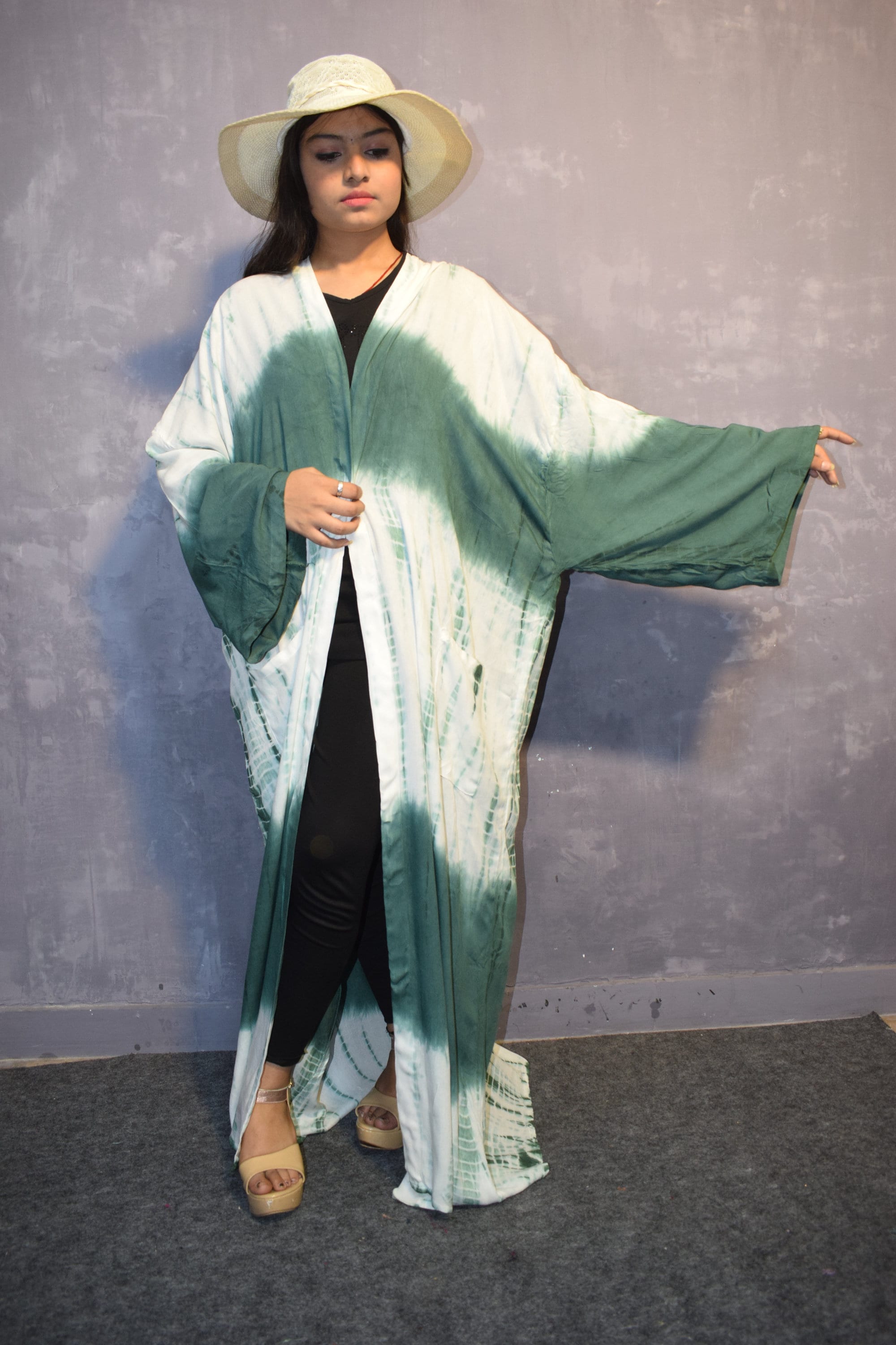 floral green long dress Green Kimono Dress