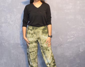 Tie Dye Rayon Harem Pants: Boho Beach Yoga Wide Leg Trousers