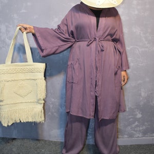 Viskose Kimono-Hosen-Set: Übergröße Palazzo Lounge-Set