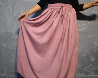 Onion Color Rayon Maxi Skirt: High Waist A-Line Big Swing